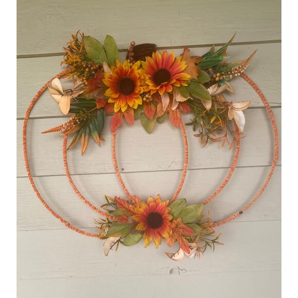 Fall Pumpkin Frame Wreath | Sunflower Autumn Door Décor | Floral Pumpkin Wreath - Picture 1 of 8